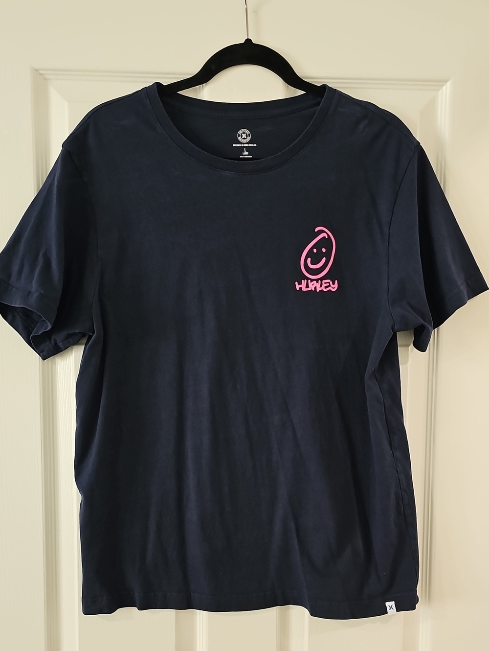 Hurley Navy Tee with Pink Smiley Chest Logo